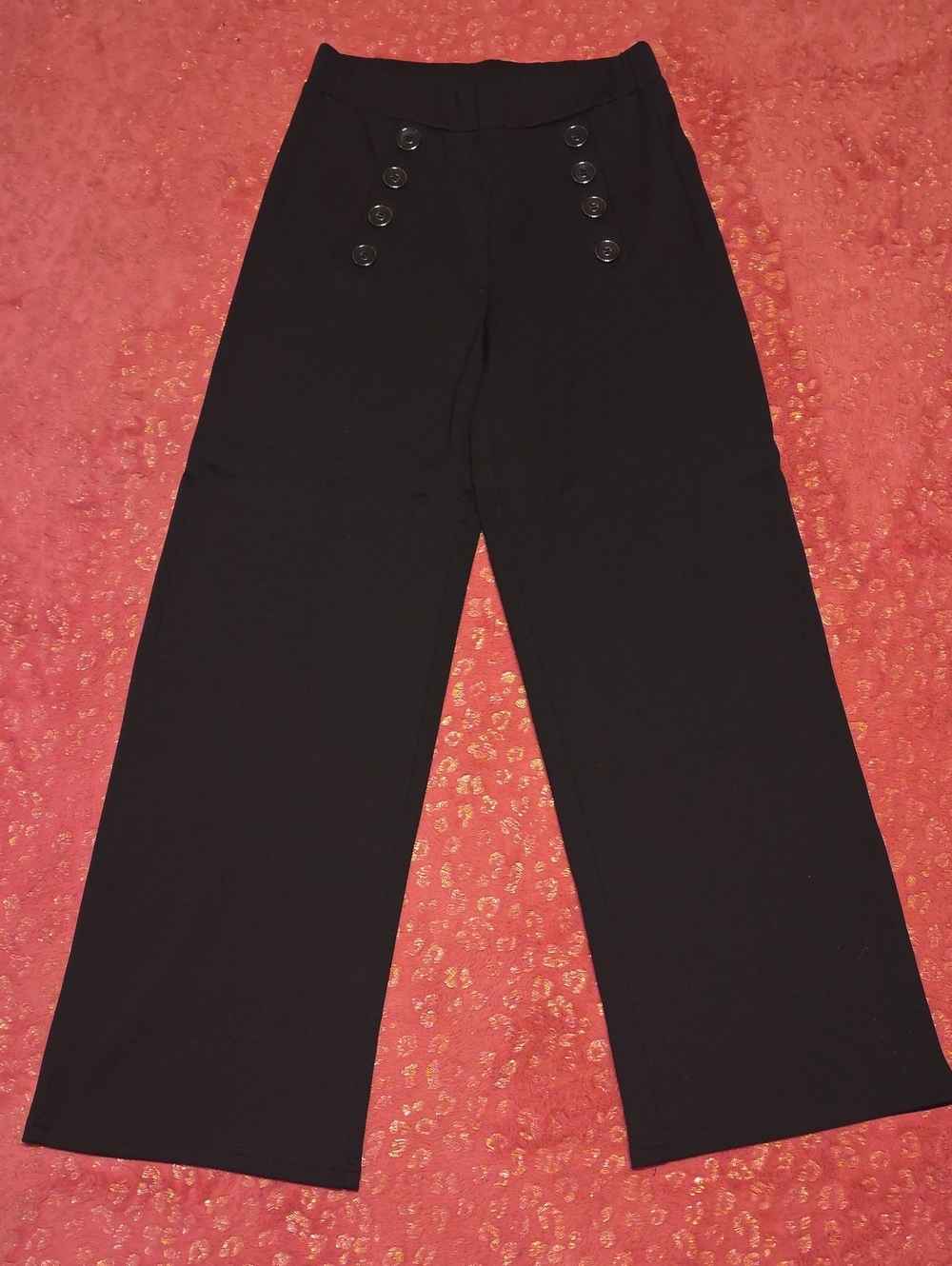 Ellen Tracy Black Wide-Leg Pants with Button Accents